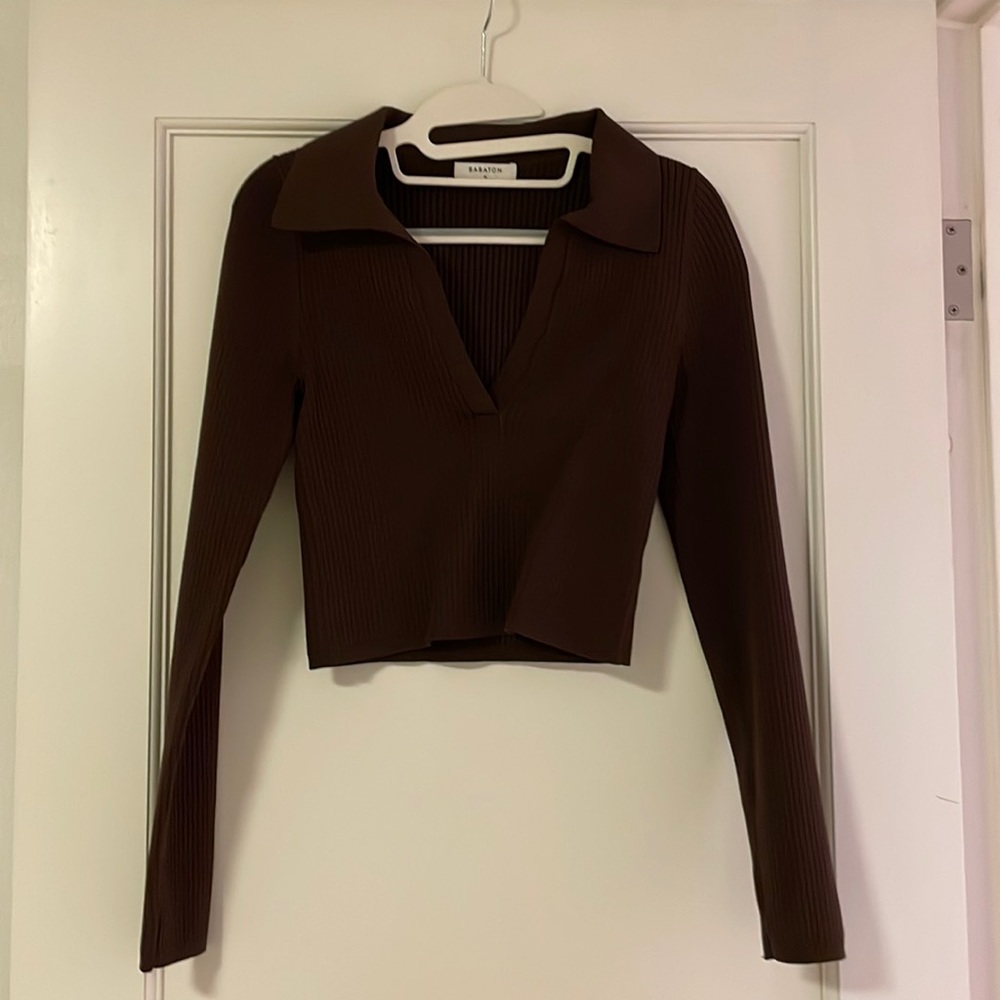 Babaton sculpt knit polo long sleeve